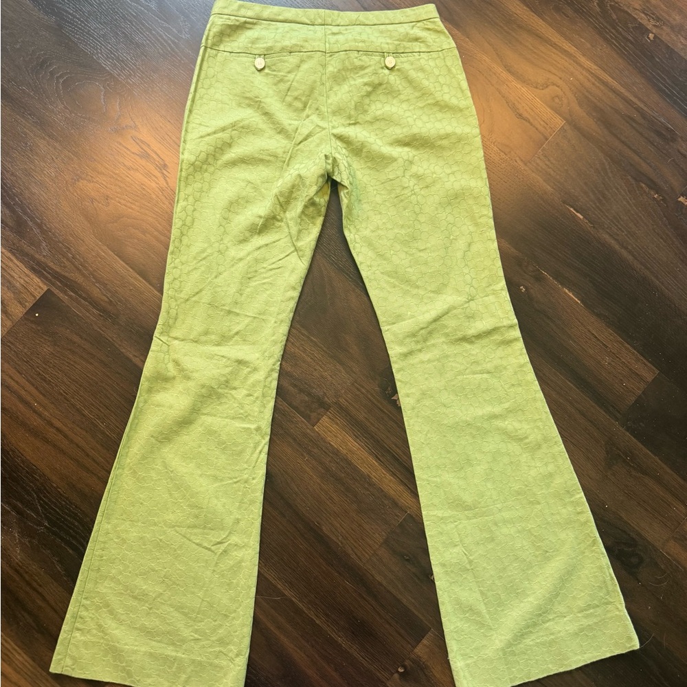 The Limited Textured Green Pants with Floral Button
